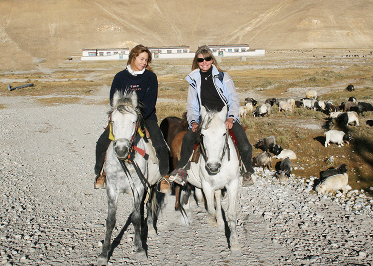 Amercian Ladies on Tibetan horse in Tibet