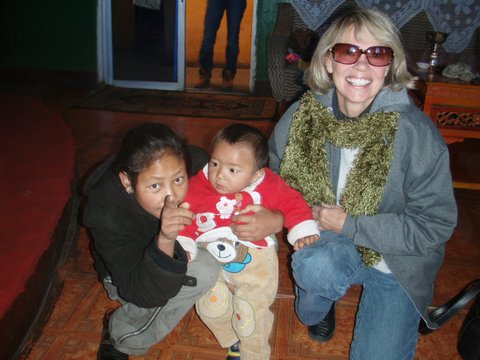 Pam with Tibetan Children
