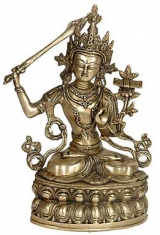Manjushree is known as the Bodhisattva of Wisdom and is the bodhisattva counterpart to Adi Buddha the Primordial Buddha.